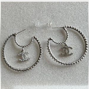 Fashion Jewelry Silver Crystal Hoop Earrings